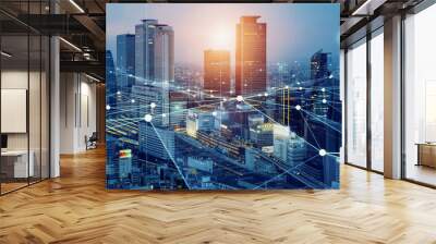 Smart city and communication network concept. 5G. IoT (Internet of Things). Telecommunication. Wall mural