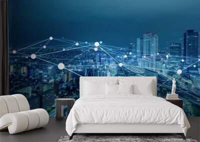 Smart city and communication network concept. 5G. LPWA (Low Power Wide Area). Wireless communication. Wall mural