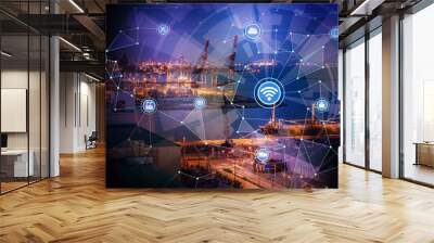 smart factory and wireless communication network, Internet of Things, Industry4.0, abstract image visual Wall mural