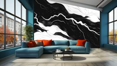 Black and white abstract background featuring lightning characterized by bold outlines flat colors and sharp minimalist pop art inspired designs Wall mural