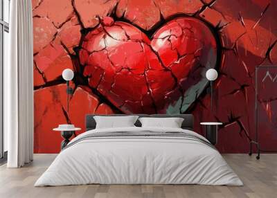 Broken heart symbolizing emotional pain and sorrow depicting the feelings of heartbreak and loss in a creative and artistic manner Wall mural