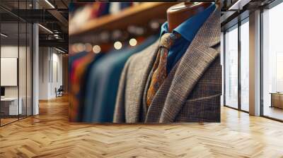 Close up of a tailored suit and tie display in a men s clothing store representing the essence of professional sophistication Wall mural