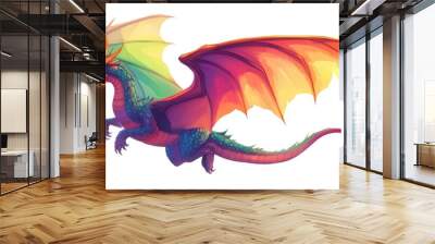 Colorful fantasy dragon in flight digitally rendered and isolated on a white background Wall mural