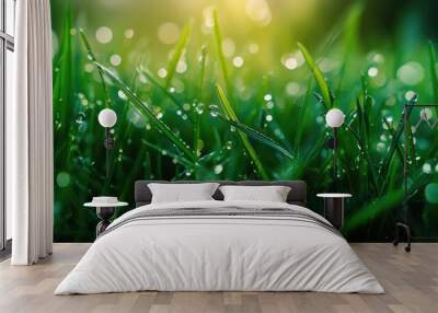 Dew Drops On The Grass Wall mural