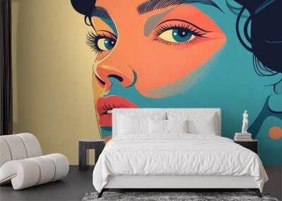 Flat color illustration depicting a woman s face Wall mural