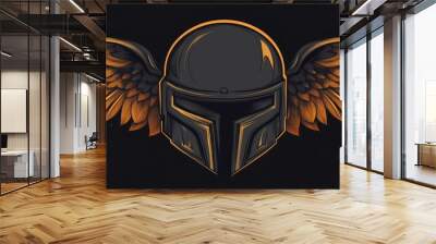 Flat color illustration of a helmet with wings Wall mural