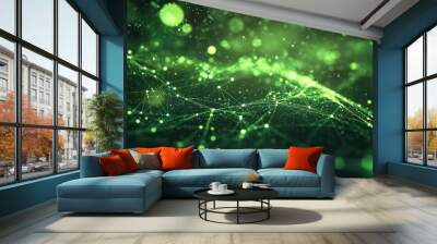 Flat digital map with a looping dotted abstract background in green Represents data centers online computing systems and innovations in science and technology Wall mural