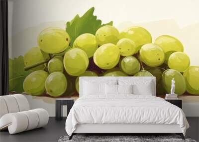 Flat illustration of green grapes fruit Wall mural