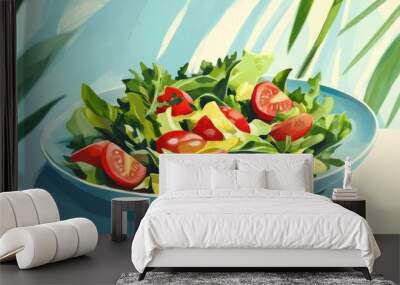 Freshly prepared salad served on a plate against a soft backdrop Wall mural