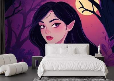 Friendly vampire girl in a flat color cartoon style Wall mural