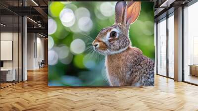 Geometric polygonal portrait of a rabbit set against a natural backdrop Wall mural