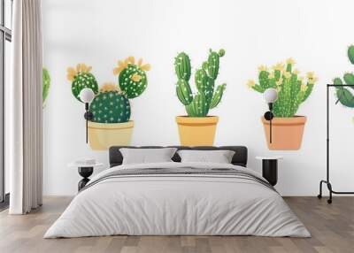 Green cactus in a pot isolated on a white background Tropical succulent and flowering plant ideal for design projects Wall mural