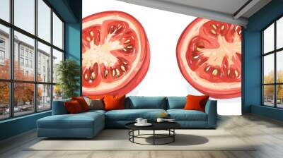 Hand drawn flat illustration of a sliced tomato Fresh farm grown vegetables on a clean white background Vegan and natural food concept Wall mural