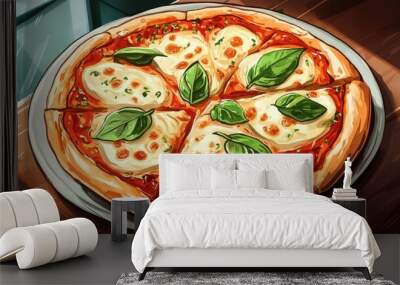 Illustrative concept of an Italian pizza dish Wall mural