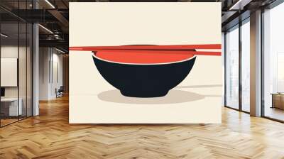 Minimalist illustration of Asian cuisine featuring chopsticks resting in a bowl designed in a modern flat style Wall mural