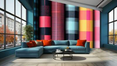 Patterns for fabric printing featuring plaid and checkered designs Created using rotary screen printing with up to 18 vibrant colors Wall mural