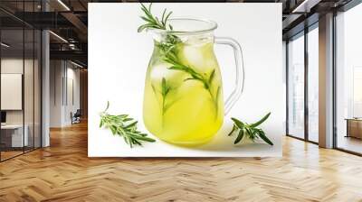 Refreshing homemade tarragon beverage in a jug against a white background A cool and invigorating springtime lemonade Wall mural