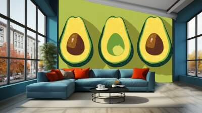 Vibrant flat design of fresh green avocado perfect for summer or tropical themes A minimalist illustration showcasing the avocado Wall mural