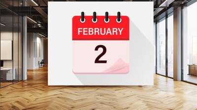 February 2, Calendar icon with shadow. Day, month. Flat vector illustration. Wall mural