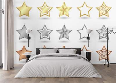 Gold Silver and Bronze star. Realistic stars. Star icon set vector illustration	 Wall mural