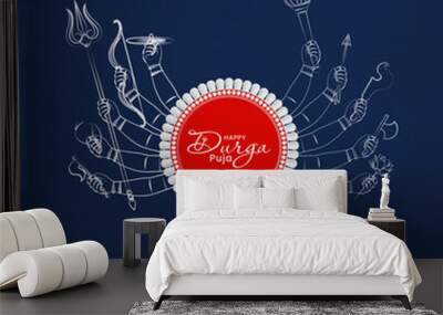 Goddess Durga ten hands in Happy Durga Puja Subh Navratri banner background Wall mural