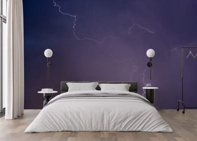 a web of lightning on the sky subtle bright curves in cloudy clouds at night Wall mural