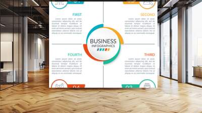 4 steps or parts infographic design with  circles and space for text. Business presentation, information brochure, banner, workflow layout template. Vector illustration. Wall mural