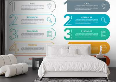 5 steps info graphic with business icons and copy space. Infographics template with outline numbers. Five parts or options for menu and  workflow layout design. Vector illustration. Wall mural