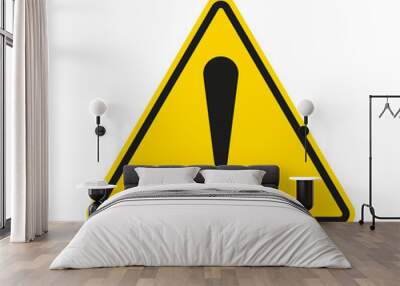 Caution warning sign with exclamation mark. Alert, danger, hazard, attention and error symbol. Yellow road sign. Triangle shape. Vector illustration. Wall mural