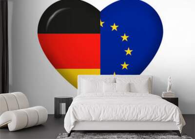 Germany and EU heart flags. 3d icon. European Union and German national symbols. Vector illustration. Wall mural