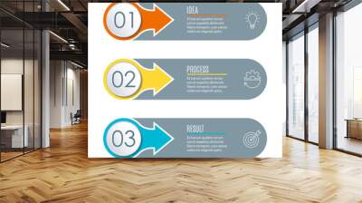 Infographics template with 3 steps, sections, options or levels. Modern business presentation concept. Vector illustration. Wall mural