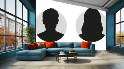 Male and female face silhouette or icon. Man and woman avatar profile. Unknown or anonymous person. Vector illustration. Wall mural