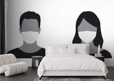 Man and Woman face silhouette in medical mask. Male and female person avatar in surgical mask. Vector illustration. Wall mural