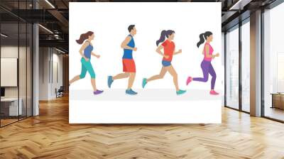 People running. Men and Women jogging. Marathon race concept. Sport and fitness design template with runners and athletes in flat style. Vector illustration. Wall mural