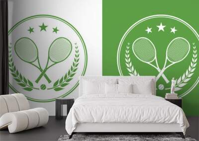 Tennis club logo, icon or badge with crossed rackets and tennis ball. Sport symbol design. Vector illustration. Wall mural