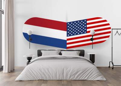 The Netherlands and USA flags. Dutch and American flag, national symbol design. Vector illustration. Wall mural