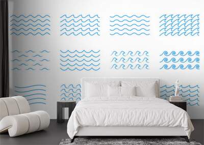 Wave line icon set. Water outline symbol. Sea and Ocean signs. Vector illustration. Wall mural