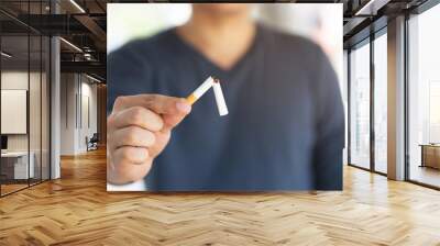 Man refusing cigarettes concept for quitting smoking and healthy lifestyle.or No smoking campaign Concept. Wall mural