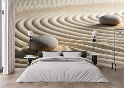 Abstract background of stones in sand dunes zen garden with tilted angle Wall mural