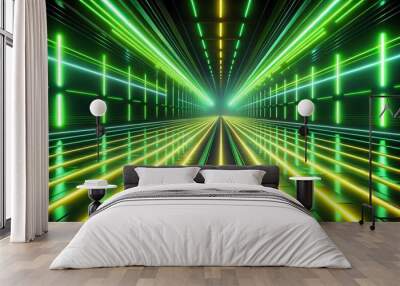 Abstract glowing neon light tracks on black background wallpaper Wall mural