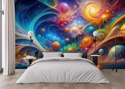 Aerial whimsical fusion abstract artwork in various colors Wall mural