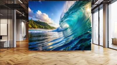 Background of epic wave in the ocean with beautiful depth of field, perfect for summer vacation surfing Wall mural