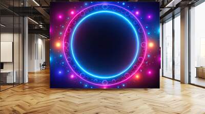 Bird Eye View glowing circles neon shape in black background Wall mural