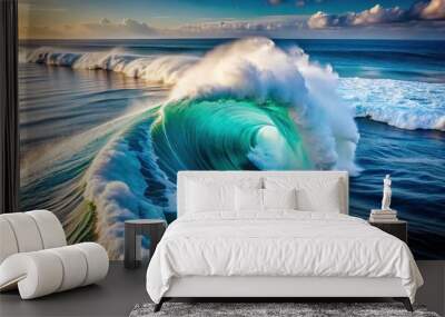 Stunning aerial view of a massive wave in the ocean Wall mural