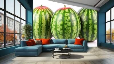 Three ripe watermelons macro isolated on white background Wall mural