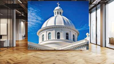 Tilted angle view of a large white building with a dome and a cross on the top Wall mural