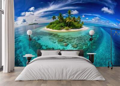 Tropical island with turquoise ocean water against blue sky Wall mural