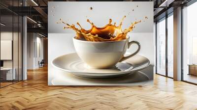 White coffee cup with brown liquid splash Wall mural