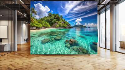 Wide-Angle Swim in crystal clear waters of tropical island bay paradise Wall mural