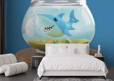 Shark in a fishbowl - illustration Wall mural